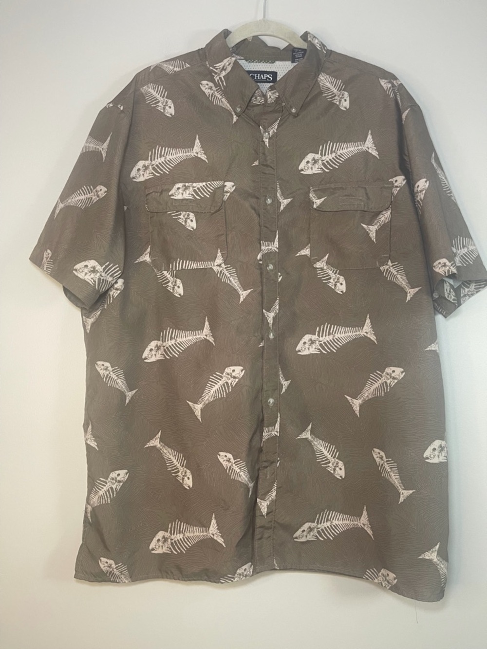 Chaps Short Sleeve Button-Up Shirt - Olive Brown